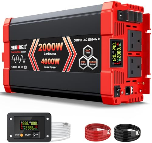 Pure Sine Wave Inverter 2000 Watt, 12V DC to 240V AC Inverters for RV, Truck, Solar, Home, Power Inverter with 2 AC Outlet, 30W USB-C, 5V 3.1A USB, Hardwire Port, Remote Control, Surge 4000W
