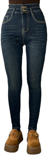 LANLANHANHAN Women's Fleece-Lined Thickened Jeans - Winter High-Waisted Stretch Slim-Fit Jeans,16 Blue