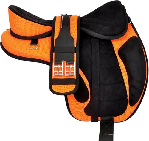 Synthetic Leather Freemax Treeless Pony Saddle 15 Inch Orange Soft Suede Design with Detachable Seat And Changeable Wither Iron