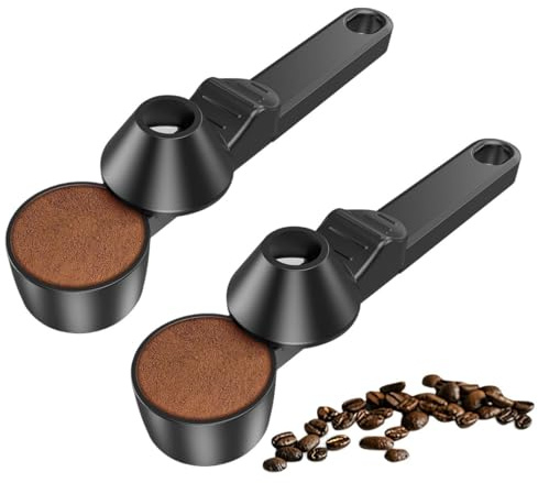 Cucchiaio dosatore con imbuto integrato per caffè macinato, 30 ml, misura precisa per cialde riutilizzabili, polvere proteica e tè (confezione da 2)