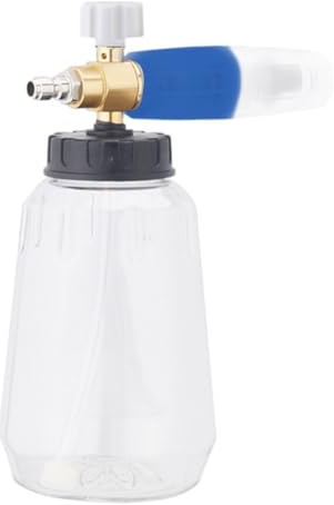 QOXEZY Flacone di sapone in schiuma da 1 l per idropulitrici, 1/4 di pollice a connessione rapida, con ugello regolabile, ideale per auto, barche e pulizia esterna (blu bianco 1L)