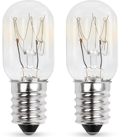 Jecdfs 2 Bombillas E14 15W 2700K Blanco Cálido para Horno 300°C, Frigorífico, Lámpara de Sal, Máquina de Coser, Dimmables, AC 230V, T20 Tubular