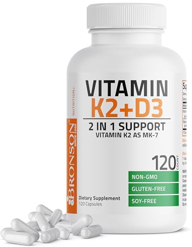 Bronson Vitamin K2 (MK7) with D3 Supplement Non-GMO Formula 5000 IU Vitamin D3 & 90 mcg K2 MK-7 Easy to Swallow D & K Complex, 120 Capsules