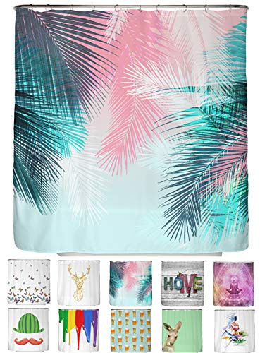 arteneur® - Palmenblätter - Anti-Schimmel Duschvorhang 180x200 - Recycelt mit Öko-Tex Standard 100 - Beschwerter Saum, Blickdicht, Wasserdicht, Waschbar, 12 Ringe & E-Book mit Reinigungs-Tipps