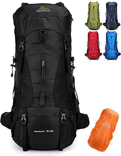 Doshwin 70L Rucksack Campingrucksack Trekkingrucksack Wanderrucksack Reiserucksack (mit Regenschutz) (Schwarz)