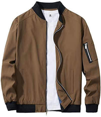 URBANFIND Herr smal passform lätt sportkläder jacka casual bomberjacka, Kaffe, L