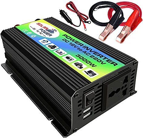 Inversor de Corriente para Coche de 12v a 220v 3000W,Convertidor de Transformador de Capacidad de Voltaje de inversor de Corriente para móvil Pad y Tableta(Potencia 300W)