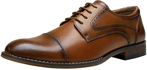 Vostey Men's Dress Shoes Brown Classic Cap Toe Brogue Men Oxfords (BMY636 Polished Brown Size 10.5)