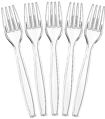 Generic CRF01 Clear Reusable Forks | Heavy Duty Clear Fork (Pack of 50) Tableware and Dinnerware, Transparent