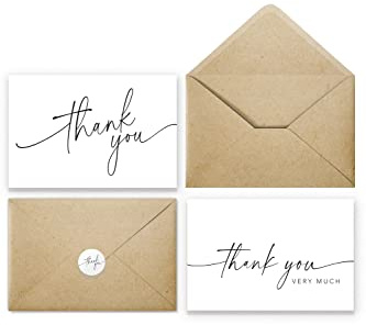 Thank You Cards with Envelopes & Matching Stickers, Bulk Pack of 100, 4x6 Inch Minimalistic Design - Suitable for Business, Baby Shower, Wedding, Small Business, Graduation, Bridal Shower, Funeral