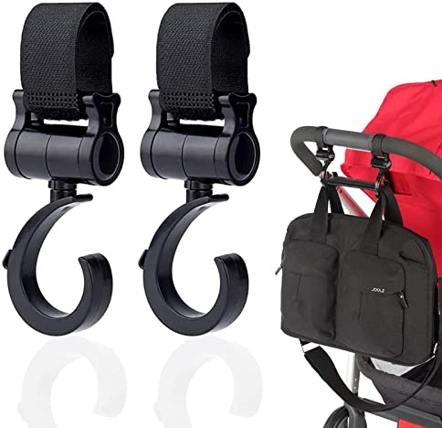 Buggy Clips, Baby-Pramhaken Clips, Kinderwagen-Haken, Universal Buggy Clips Kinderwagen Hakenclip, 2 Stück Baby-Taschen-Clip, Universal-Buggy-Clips, Klettverschluss Kinderwagenhaken (schwarz)
