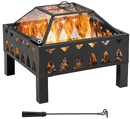 Outsunny Brasero cheminée Foyer extérieur dim. 66L x 66l x 58H cm Couvercle tisonnier métal Noir
