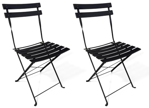 SAMIRA Sedia pieghevole da giardino in metallo nero, sedia richiudibile mod. Amalfi (Nero, 2 pz)