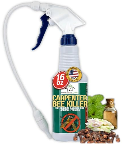 Donaldson Farms Carpenter Bee Spray – Wood Boring Bee Spray for Sheds, Decks & Outdoor Wood – Subtle Foaming Formula, Deep Reach Precision Nozzle – Peppermint & Clove Oil – 16 oz