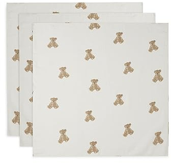 Jollein 535-851-66095 - Pañuelos para eructos (algodón, 3 unidades, 70 x 70 cm), diseño de oso de peluche, color blanco