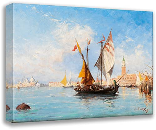 ArtDirect Louis Claude Mouchot 24x19 Gallery Wrapped Canvas Museum Art Print Titled: Venice, Sail Boats in the Basin of San Marco (1877)
