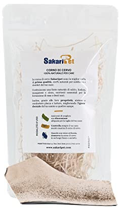 SAKARIPET | Corno di Cervo Sezionato, Masticativi per Cani, Osso di Cervo per Cuccioli e Cani Anziani, 100% Naturale, Cruelty Free, Regalo Gioco per Cane, Taglia L (121-170 g)