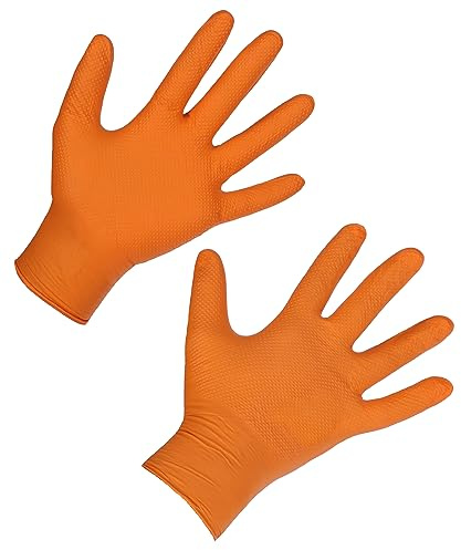 Kerbl 50x Einmalhandschuh X-Grip, Arbeitshandschuh, Schutzhandschuh, orange, Gr. L, 24cm, Nitril, unisex, öl- und chemikalienbeständig