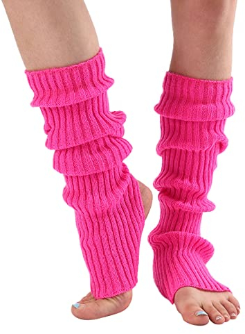 Damen Mädchen Ballettstulpen mit Fersenloch Beinwärmer Ballett Yoga Stulpen Legwarmer Beinstulpen ca. Stützstrümpfe Armstulpen (Hot Pink, One Size)