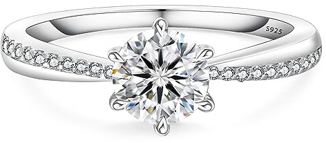 KRKC&CO Verlobungsring Damen Moissanite Ringe, 1 Karat Diamant Solitärring, VVS1 D Farbe, 925 Silber Weißgold Trauring Eheringe, Verlobung Verlöbnis Hochzeit Jubiläum Geschenk für Frauen, 56 (17,8)
