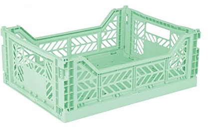 AYKASA, cassetta pieghevole, stabile, in plastica, impilabile, verde menta caldo, M (40 x 30 x 14 cm)