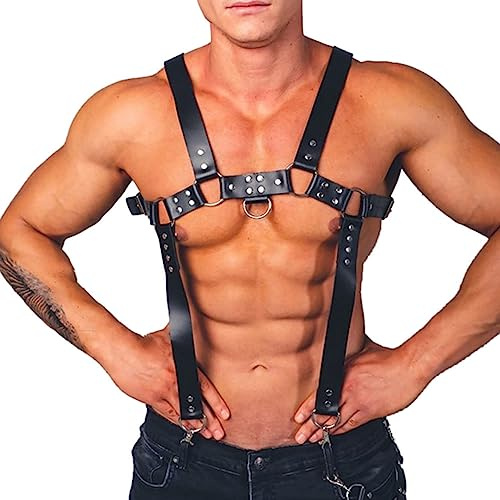 Adjustable PU Leather Chest Harness for Men – Gothic Punk Style Body Strap for Clubwear, Costume, Festival or Performance