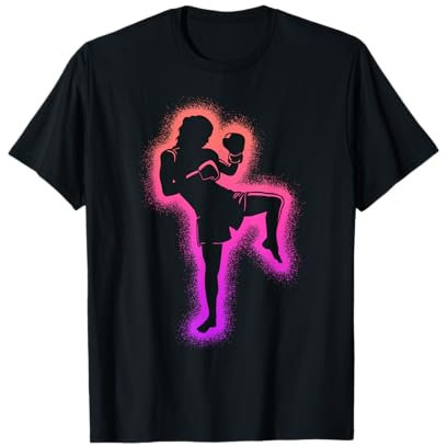 Kampfsport Kickboxen Muay Thai Kampfkunst T-Shirt für Mädchen, Kinder und Frauen - Schwarz, S, Kurzarm, Klassisch, Martial Arts Design, Gemischtes Gewebe, Klassischer Schnitt
