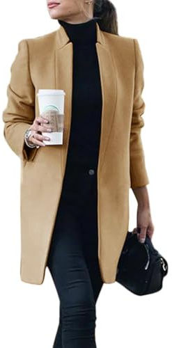 Wool Coats for Women Long Tweed Blazer Jackets Fall Winter Trench Coats for Women 2025 Peacoat Business Casual Outfits Work Office Clothes, Camel, L