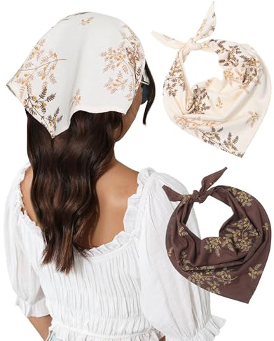 Molans Cotton Floral Hair Scarf - 2PCS Hair Scarves and Bandanas for Women Triangle Kerchief for Girls