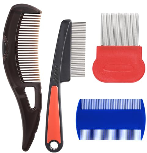 4 Stück Nissenkamm Läusekamm Kinder Schuppenkamm Kopfhaut Kamm Rostfreier Stahl Flohkamm Stainless Steel Fine Tooth Comb Läuse Kamm für Pflegen und Entfernen von Schuppen