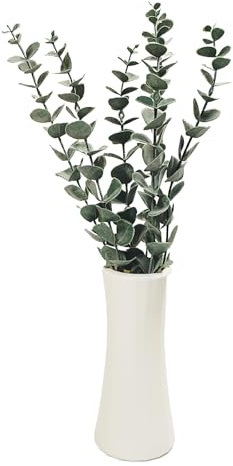 RIOFOGO 6 unidades de eucalipto decorativo con jarrón de ramas de eucalipto artificiales de 45,7 cm, plantas artificiales realistas para bodas, decoración de mesa, estilo granja y hogar