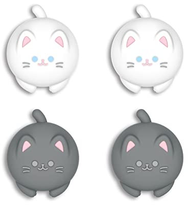 PlayVital 4 Pcs Thumb Grips for Nintendo Switch 2, Kawaii Silicone Thumbstick Caps for Joycon 2, Joystick Cover for Switch 2 Accessories - Cutie Kitty