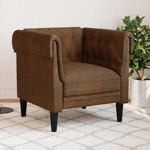 Qnhdfrt Chesterfield - Fauteuil Argyle marron - 78,5 cm - Aspect cuir - Petit canapé-lit avec surpiqûre à boutons - Fauteuil de relaxation confortable pour salon, chambre à coucher et chambre