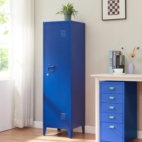 [en.casa] Casillero Metálico Kurikka con 2 Llaves Guardarropa Armario de Taquilla con 3 Compartimientos Cerradura Magnética y Patas 137 x 38 x 38 cm Acero - Azul