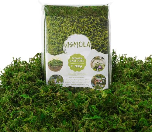 USMOLA 8OZ Fake Green Moss for Crafts, Terrariums, Fairy Gardens & Indoor Plants - Natural Looking Decorative Moss for Home Decor, Model Scenery & Plant Pot Filler (Realistic Green)