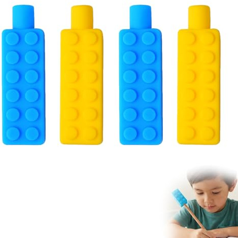 Wcawnlt 4 penne per masticare, matita, topper per masticare, buona flessibilità, giocattolo sensoriale, in silicone, per ragazzi, ragazze, bambini con autismo, ADHD (2 colori)