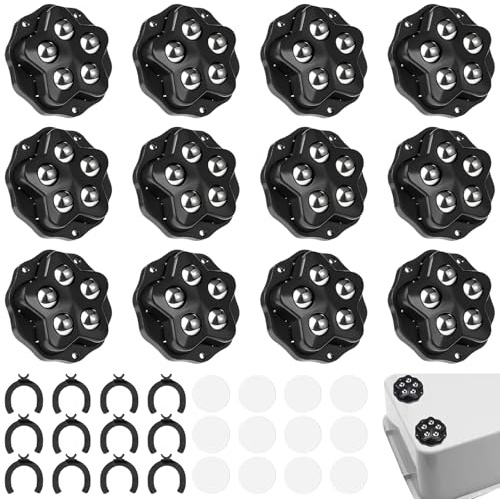TTYSHIP® 12 Pcs Roulette à Bille pour Meuble, Roulette Pivotante Auto-Adhésive à 360 Degrés avec 5 Billes et 12 Patins de Frein pour Meubles, Appareils de Cuisine