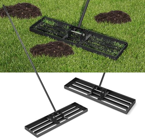 FANTASK Rastrello per Livellamento del Prato, Rastrello per Superficie con Manico Ergonomico, Rastrello per Prato in Metallo da Sabbia, Rastrello per Giardino, Golf e Cortile (Nero, 91 cm x 25 cm)