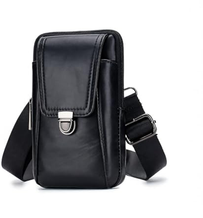 Sac banane en cuir pour homme, sac pour téléphone portable, sac à bandoulière, sac à main, porte-monnaie avec fermeture éclair, compartiment principal à l'avant, fentes pour cartes pour trajets