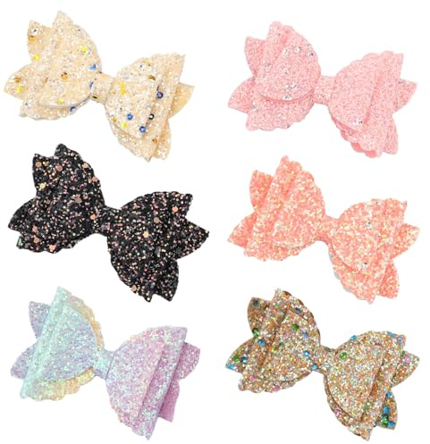 Générique Ensemble 6 Pinces à Cheveux Double Couche en Cuir Paillettes Ondulées Pinces à Cheveux pour Nœuds Décoratifs Barrettes pour Garçon et Filles Accessoires Couleur Couleur Aléatoire