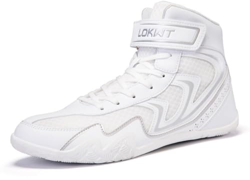 Hixingo Scarpe da Boxe Uomo Donna 39-46, Stivaletti da Wrestling Uomo Donna con Suole in Gomma Antiscivolo Leggero e Traspirante per Allenamento di Fitness (7H-11 Bianco,45)