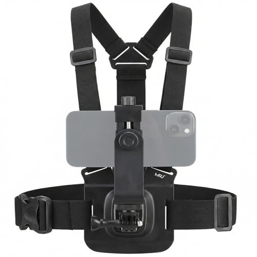 HSU Soporte para teléfono móvil con correa para el pecho, con cierre rápido J-Hook Clip para cámara de acción y soporte para teléfono móvil, set de accesorios para grabación de vídeo POV/VLOG
