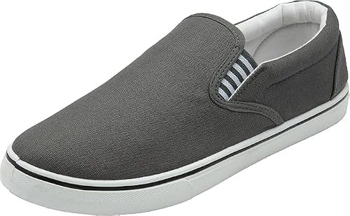 Men's Canvas Slip-On Trainers Classic Casual Deck Pumps Comfort Shoes Grey, Black, Navy