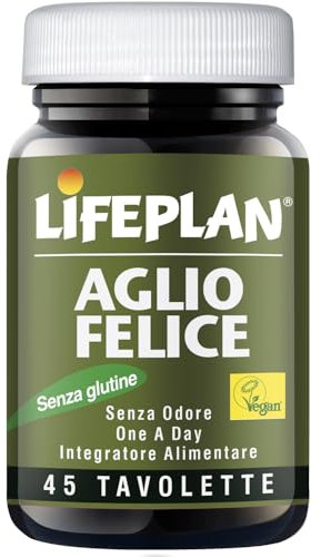 LIFEPLAN Aglio Felice | Aglio capsule, Integratore aglio per regolare funzionalità cardiovascolare | Senza glutine, senza lattosio (45 Compresse, scorta fino a 2 mesi)