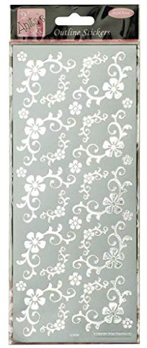 Anitas Outline Stickers, Fanciful Floral Corners, Silver, For Scrapbooking, Card Making, Kids Play, Homework, Art, Craft, Embelish, Decorative, Paper, Card, Glass, Metal, Plastic, Foam