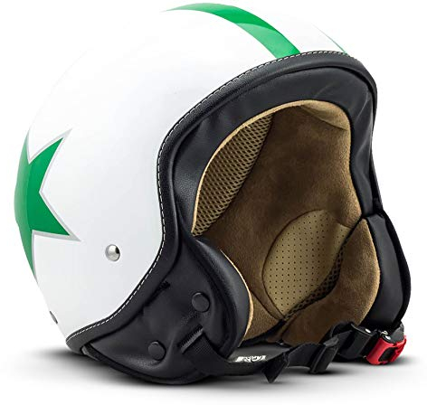 SOXON® SP-301 Star „Green“ · Jet-Helm · Motorrad-Helm Roller-Helm Scooter-Helm Moped Mofa-Helm Chopper Retro Vespa Vintage Pilot Biker Helmet Brille · ECE 22.05 Schnellverschluss Tasche XL (61-62cm)