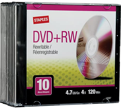 STAPLES 560849 4.7Gb 4X DVD+Rw Slim Jewel Cases 10/Pack (560849)