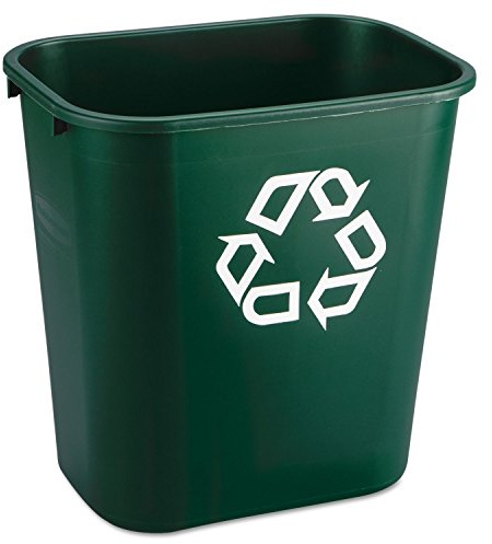 Rubbermaid Commercial RCP 2956-06 GRE Deskside Paper Recycling Container, Rectangular, Plastic, 7 gal, Green