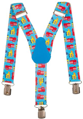 Olata Tirantes de Tela Elastizada Infantiles Unisex En Forma De Y Con Camión De Bomberos de 1-5 Años - 2.5cm. Turquesa