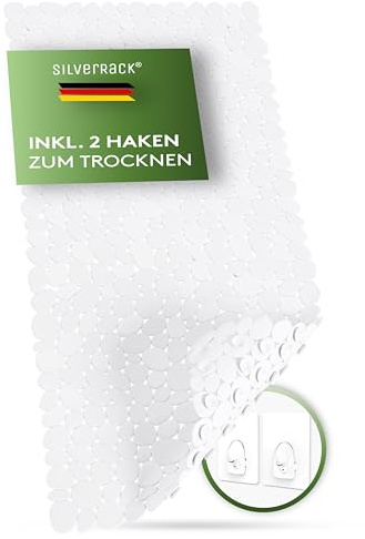 SilverRack - Tappetino da bagno antiscivolo 88 x 40 cm, per vasca da bagno, senza BPA, resistente alla muffa e lavabile in lavatrice, colore bianco e effetto pietra